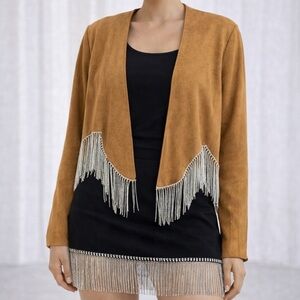 Tan Fringe Open Jacket